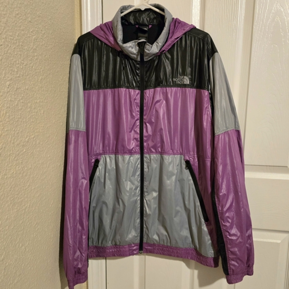 The‎ North Face Mens Colorblock Hooded Windbreaker Gray & Purple Jacket Size XL